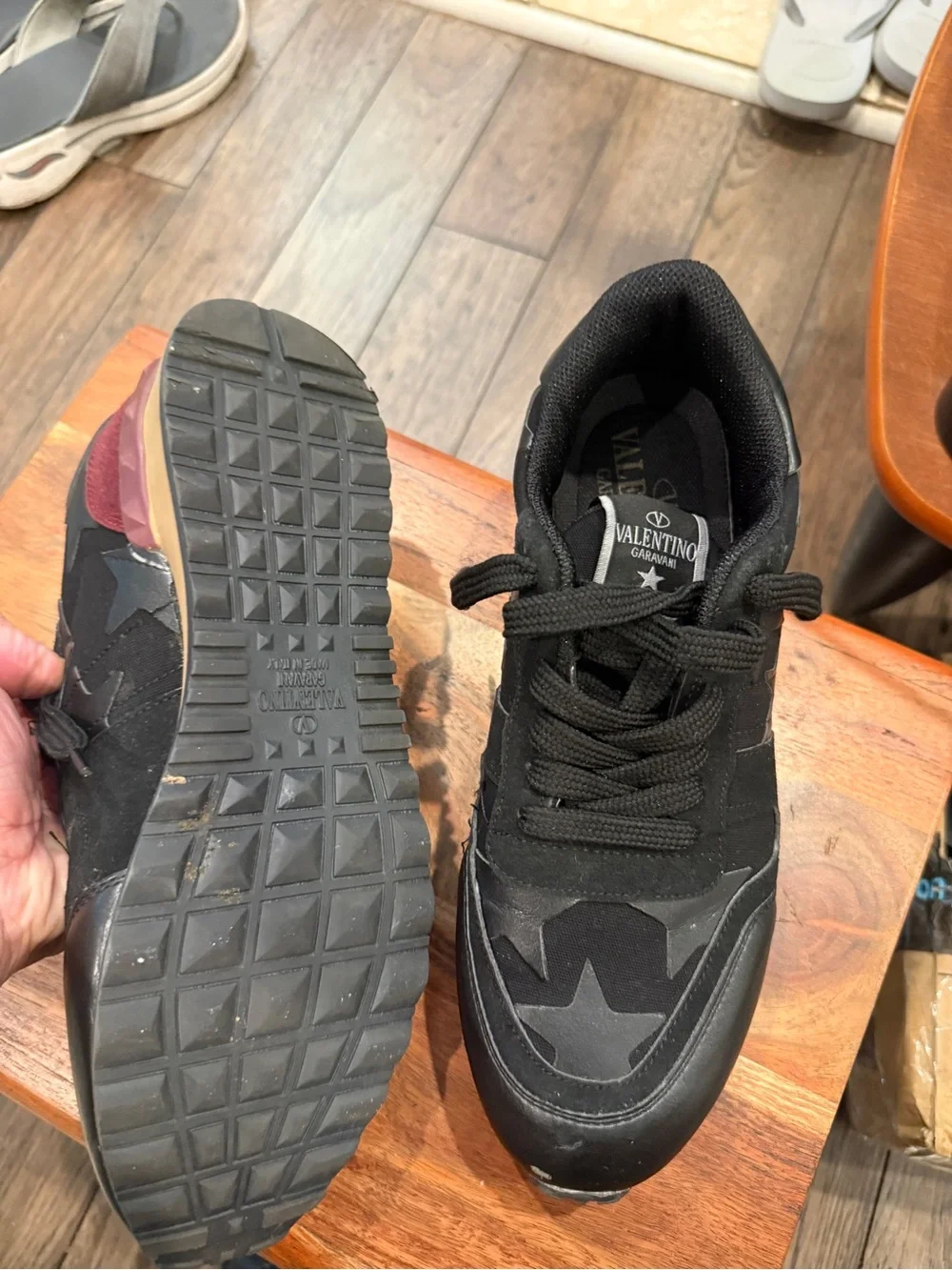 Valentino Garavani Black Sneakers with Burgundy Heel Accent